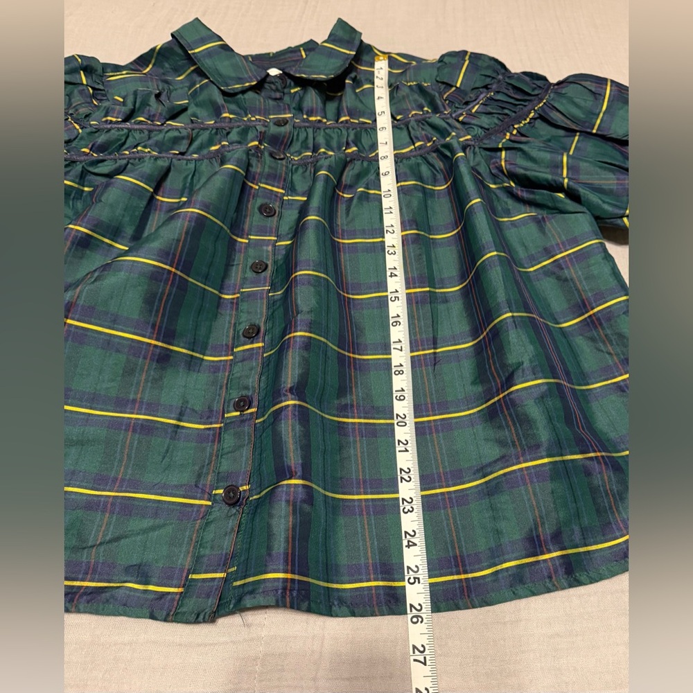 Anthropologie Maeve The Leandra
Taffeta Shirred Yoke Blouse Green Plaid 2X - Picture 6 of 8